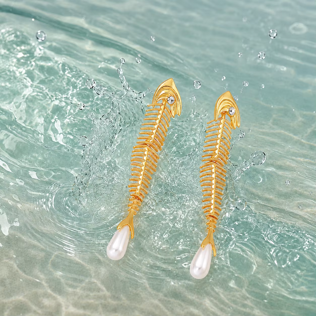 Boucles d'oreilles pendantes longues en métal doré avec strass