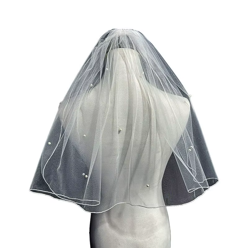 Voile court de mariée double couche style français avec perles