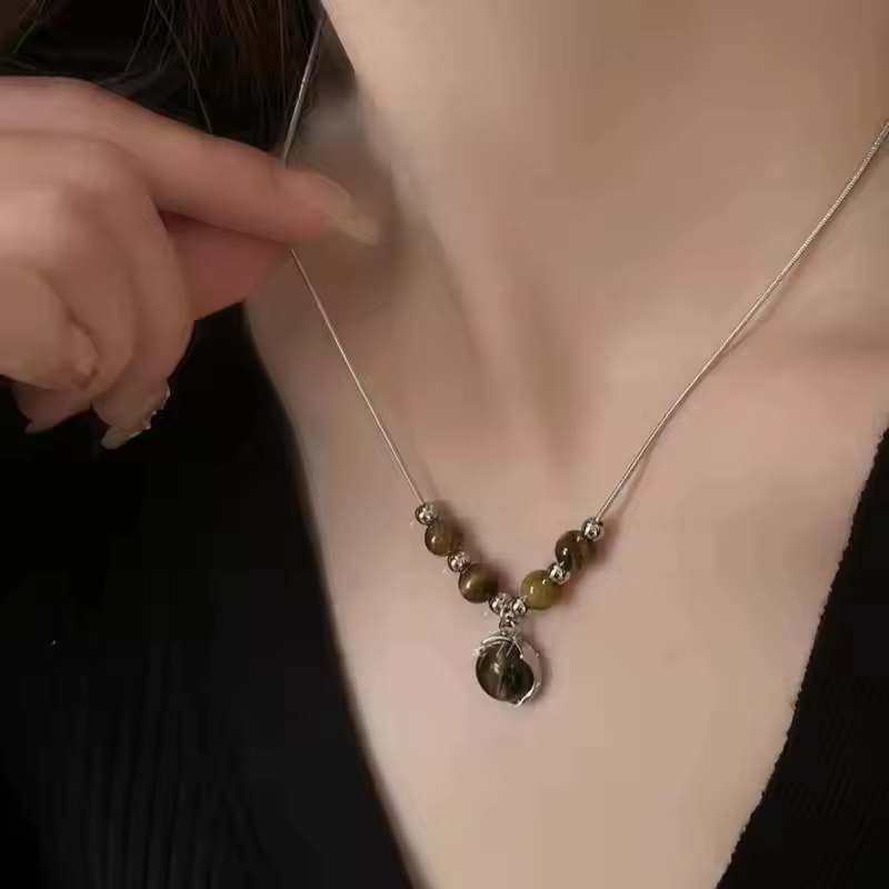 Collier en pierre d'oeil de tigre naturel pour hommes et femmes