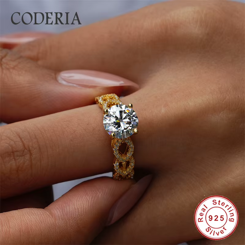 Bague Moissanite ronde 2CT D VVS1 pour femmes