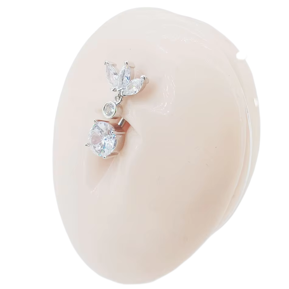 Anneau de nombril flottant élégant avec motif couronne florale et cristaux étincelants