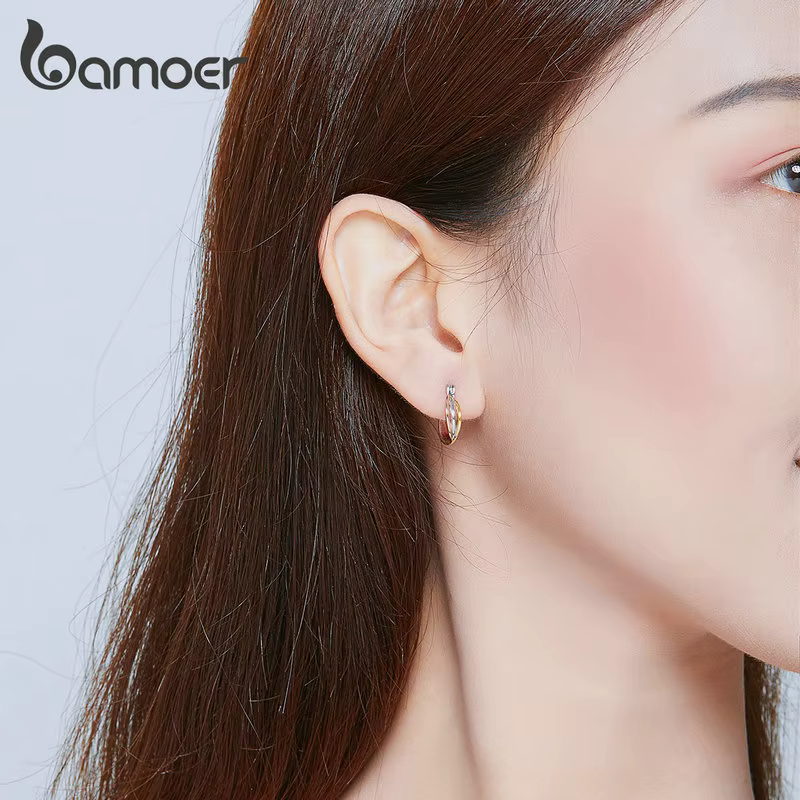 Bamoer-Boucles d'Oreilles Bicolores en Argent Sterling 925 group