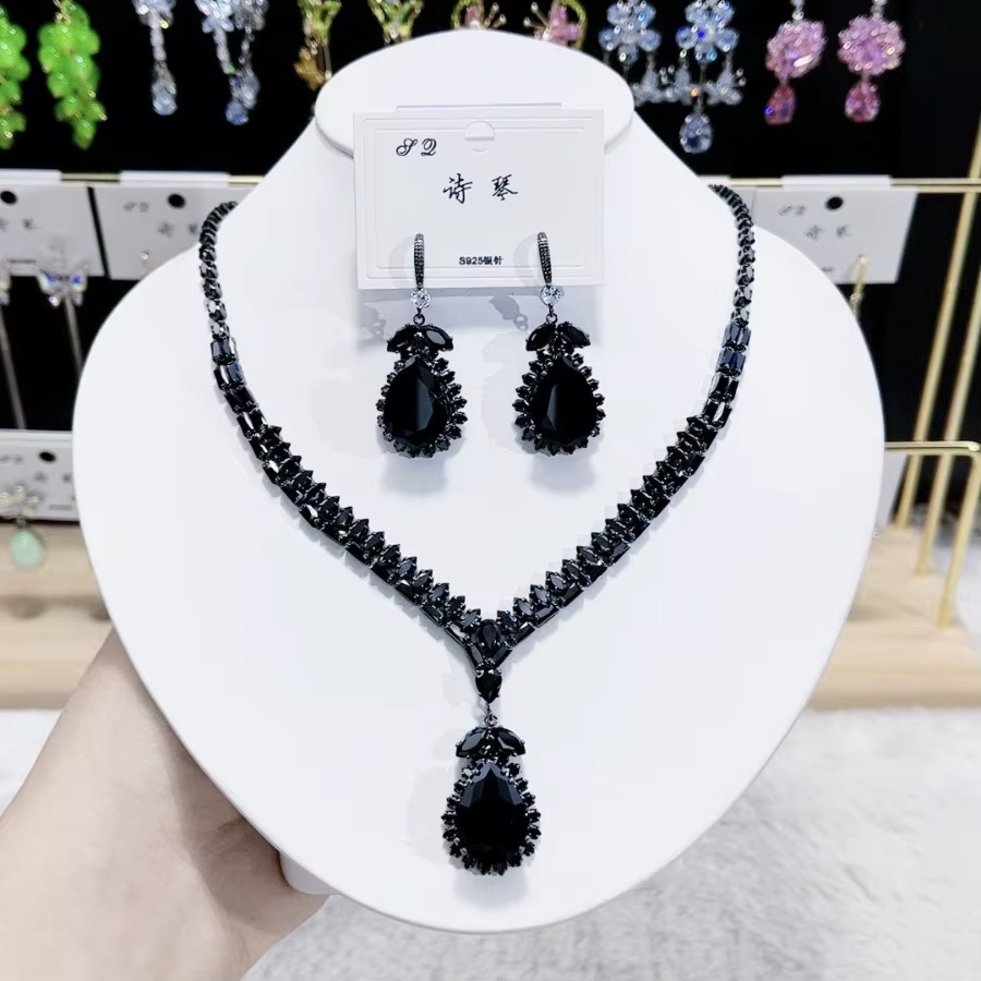 Zcomprend-Ensemble Collier et Boucles d'Oreilles de Luxe pour Femme