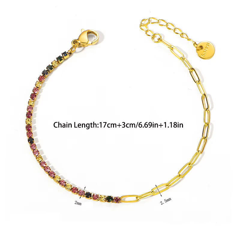 Bracelet en acier inoxydable pour femme avec pierres de zircone étincelantes