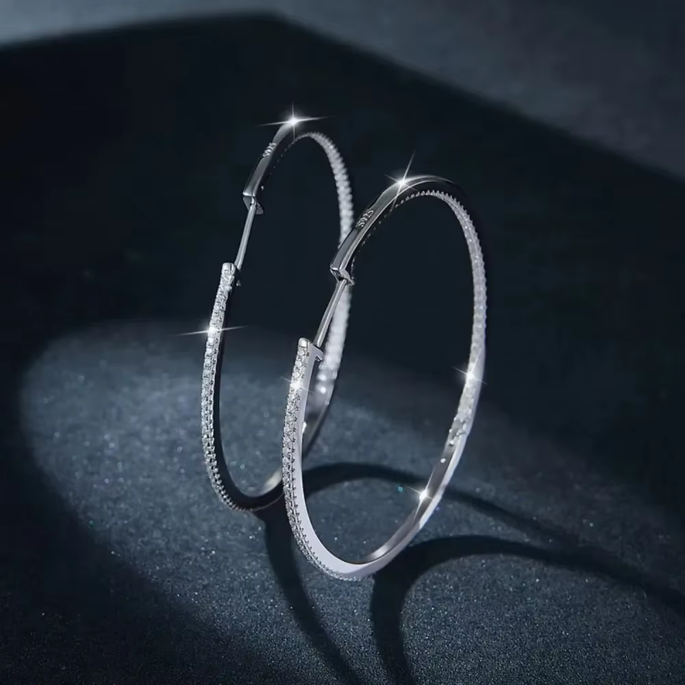 M-JAJA véritable Moissanite diamant boucles d'oreilles 18K plaqué or blanc 925 en argent Sterling