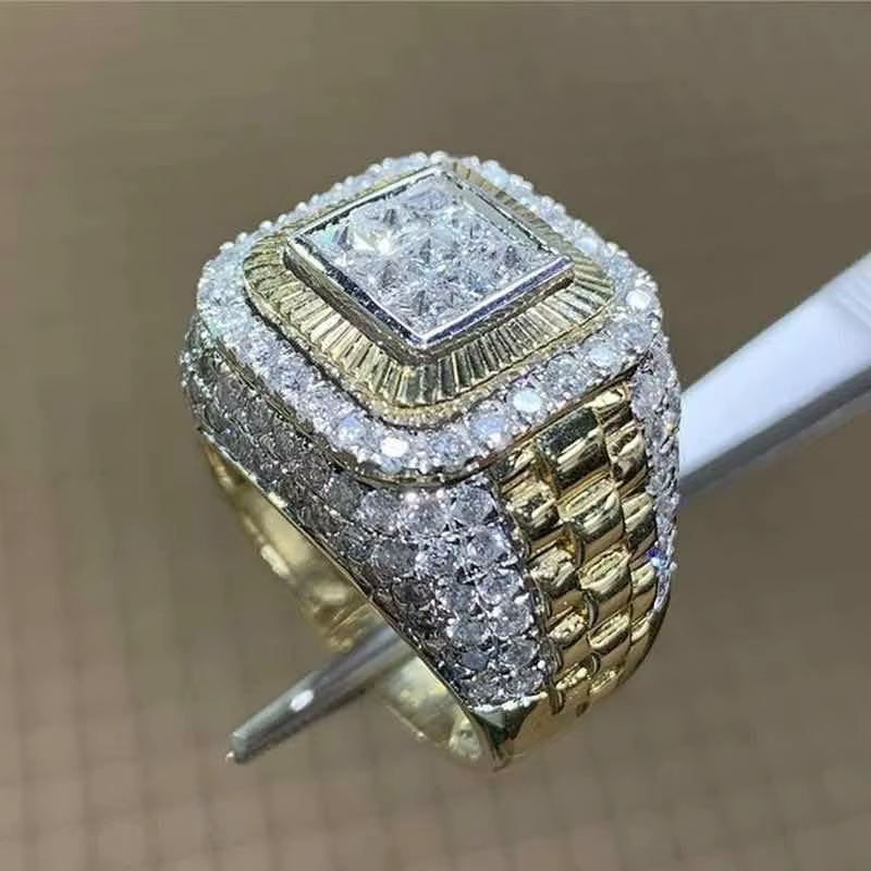 Bague Hip Hop Incrustée de Charbon pour Homme et Femme