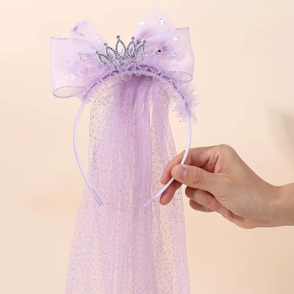Mignon princesse mariage voile bandeau avec couronne grand Meah arc cheveux cerceau doux fête d'anniversaire
