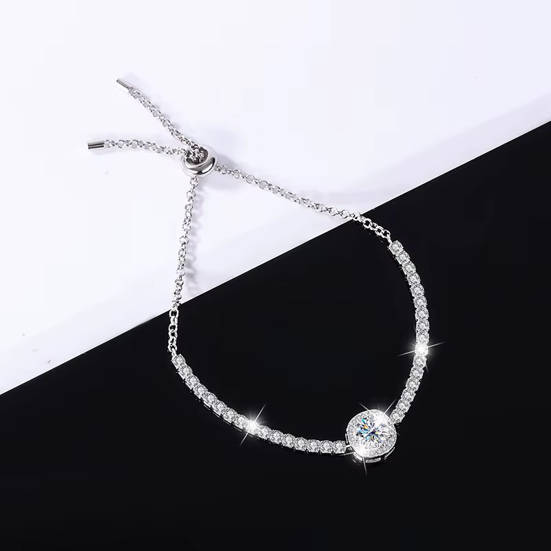 Bracelet Trumium 1ct Moissanite Diamant Carré Halo pour Femme en Argent Sterling S925