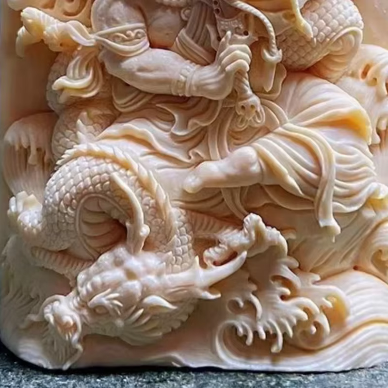 Statue Tagua Nut Fudo Myoo unisexe, amulette sculptée, Talisman bouddhiste