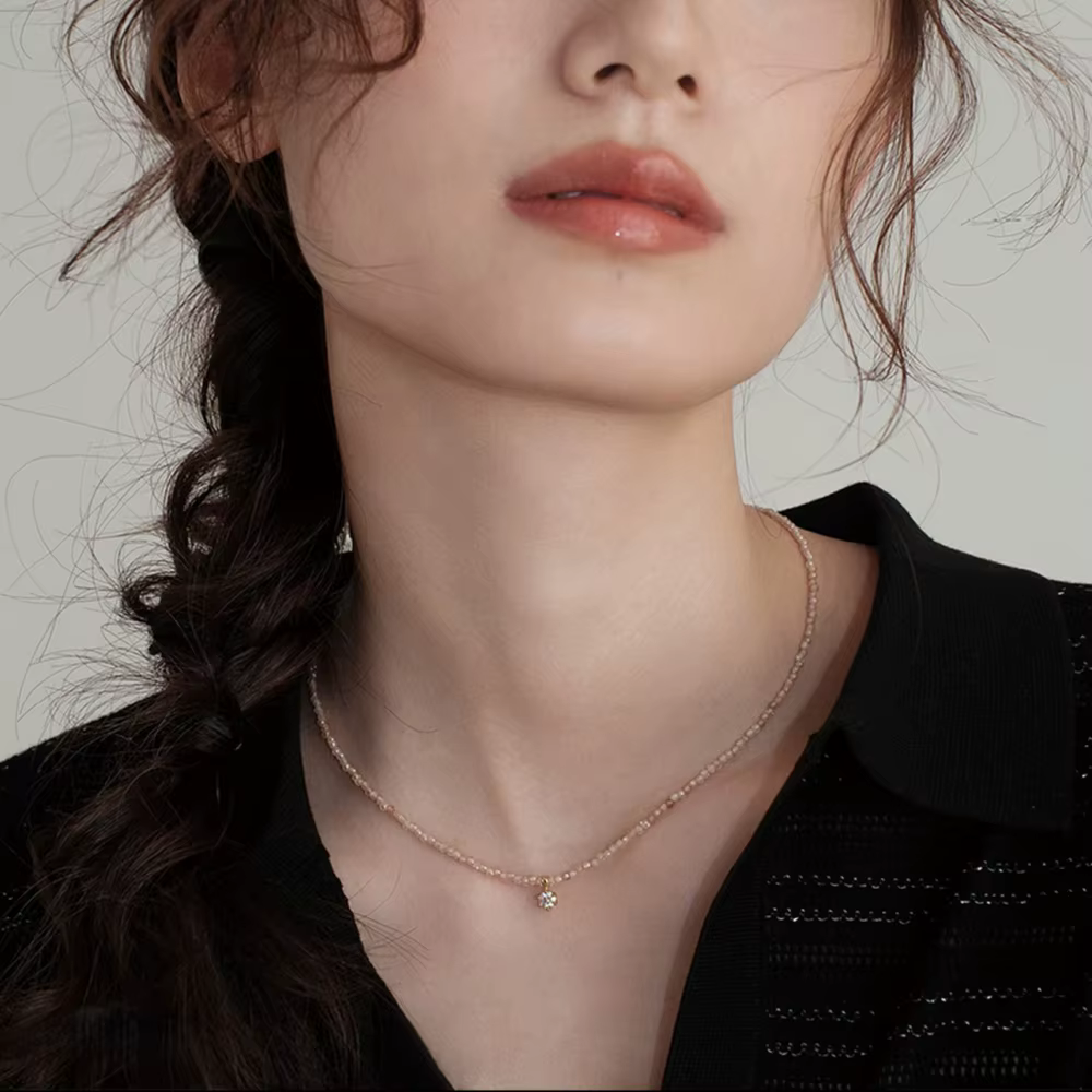 Collier en argent sterling avec zircon et moissanite champagne pour femmes