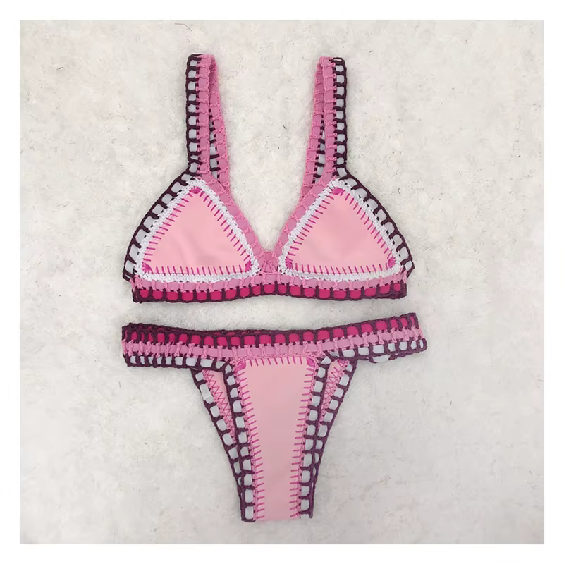 Rose fait à la main Crochet Bikinis ensemble maillots de bain Boho maillot
