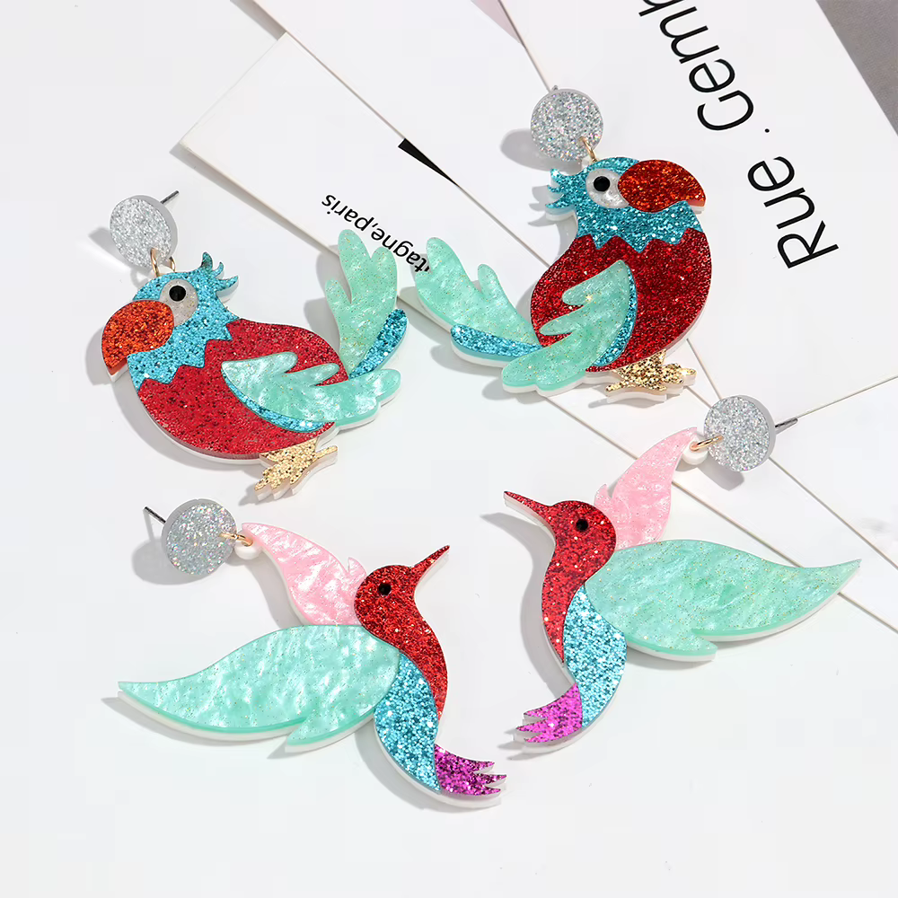 Boucles d'oreilles pendantes amusantes en acrylique scintillant