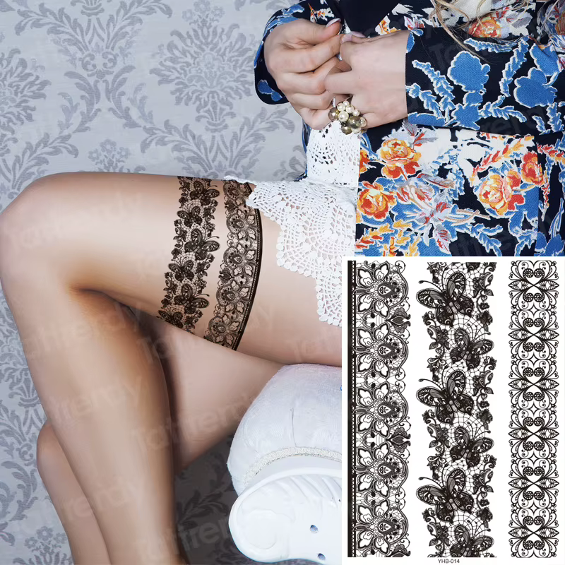 Autocollant de tatouage en dentelle de henné noir pour femmes