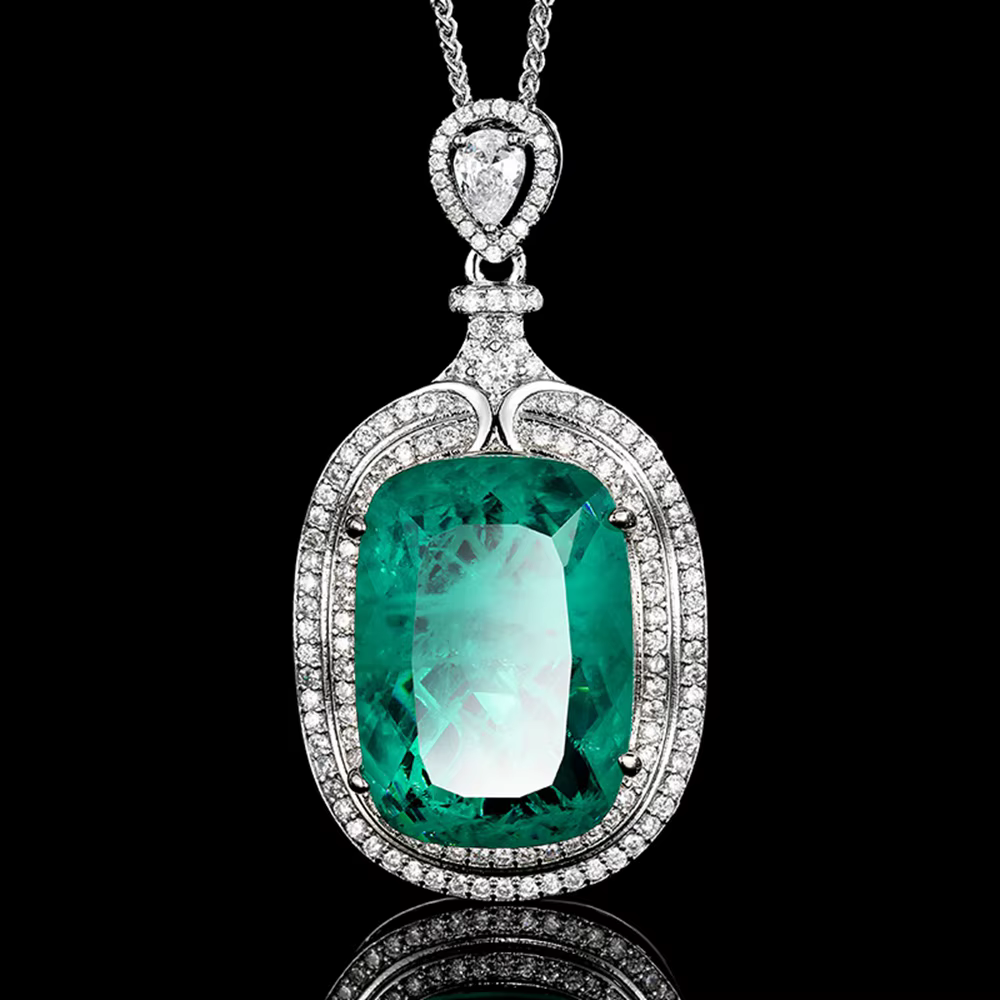 Vinregem 20*28 MM laboratoire créé Paraiba Tourmaline rubis émeraude pierre précieuse pendentif collier cadeaux d'anniversaire bijoux fins en gros