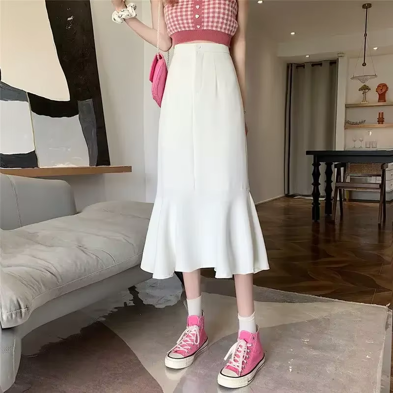 Jupe sirène à volants taille haute pour femmes