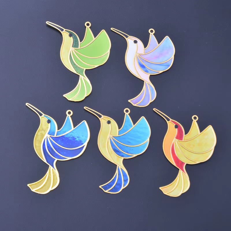 6 pièces AD3349 nouveau Design en laiton plaqué or colibri breloques colorées peint mignon Animal pendentif bijoux boucle d'oreille accessoires