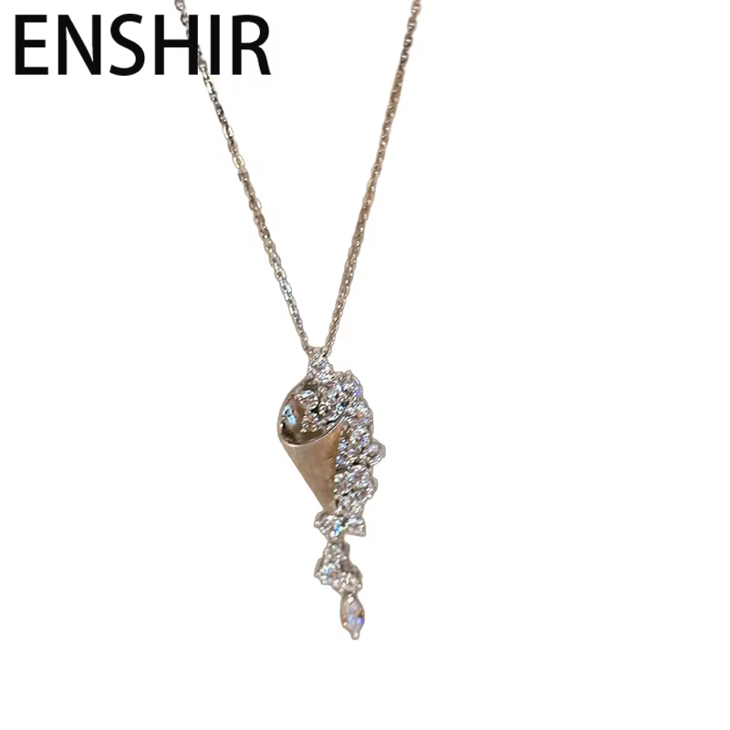 ENSHIR – collier avec pendentif en Zircon scintillant pour femmes