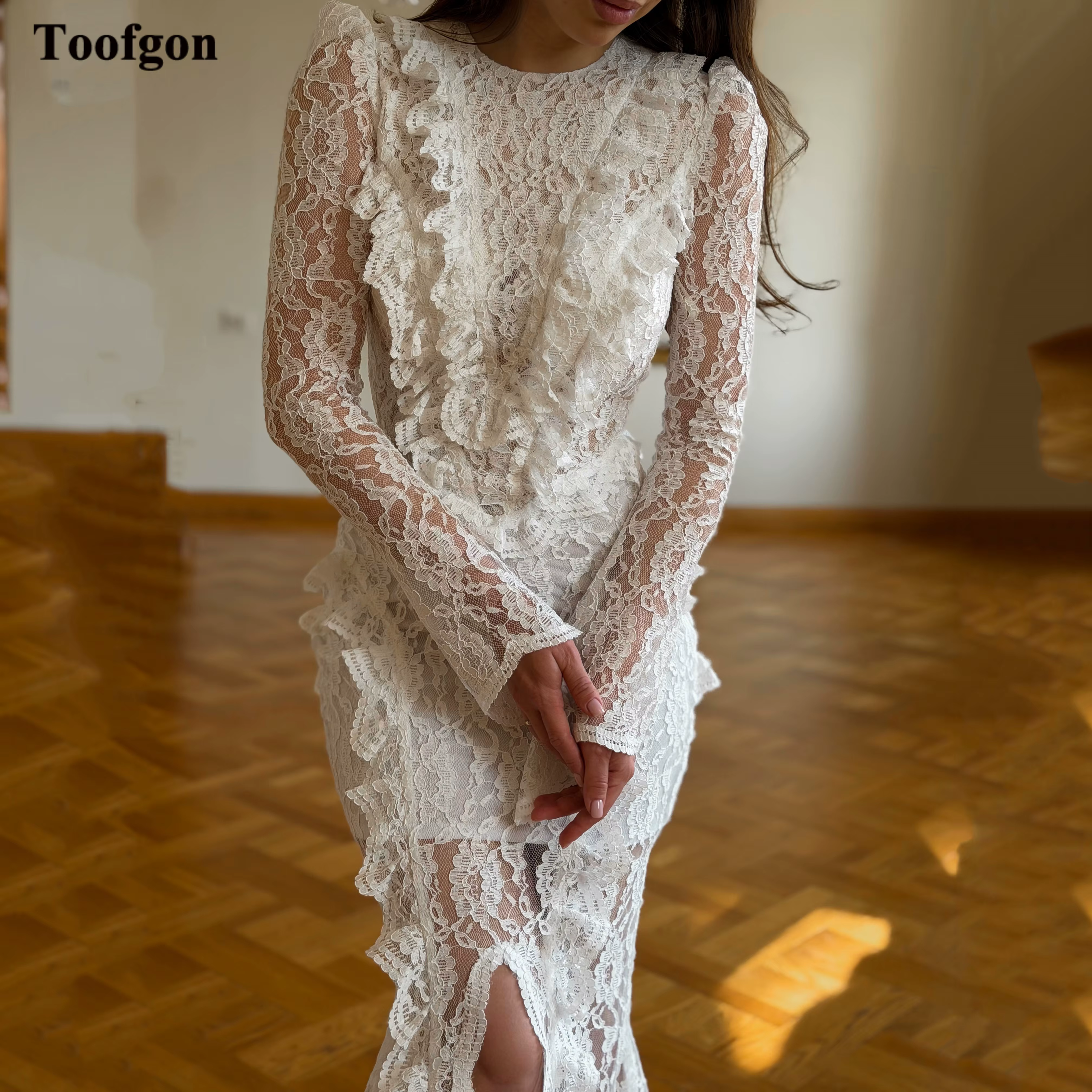 Toofgon Robes de mariée personnalisées en dentelle complète