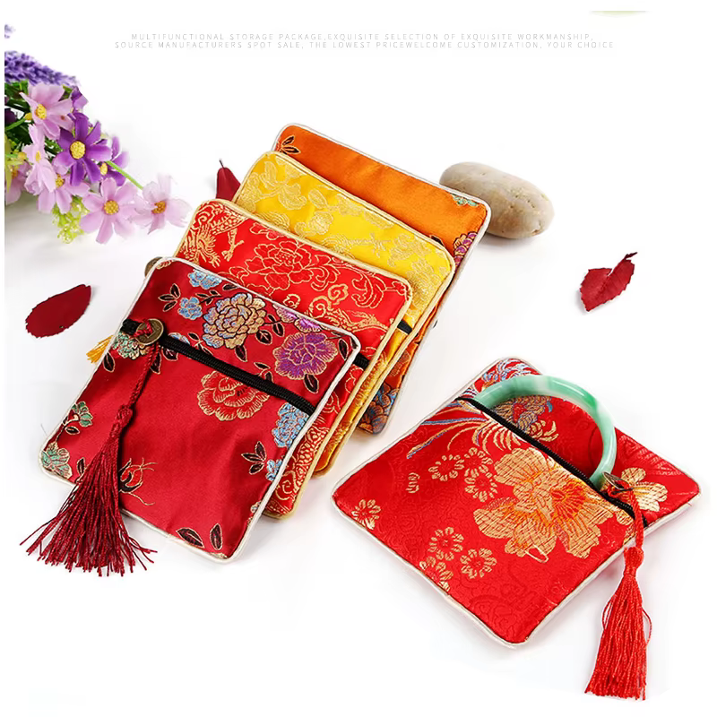 Sac à bijoux en brocart chinois fait à la main