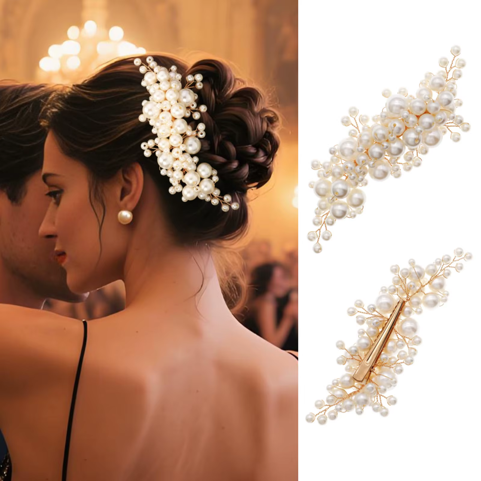 Pince à cheveux en alliage de perles artificielles