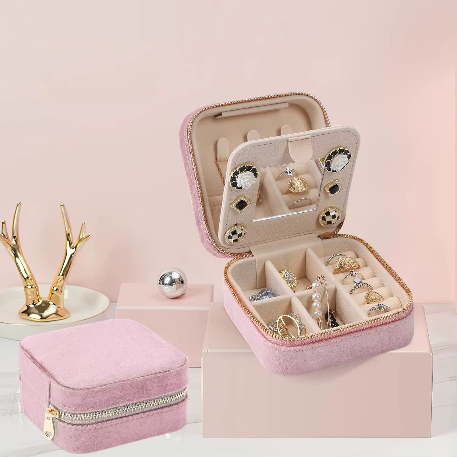 Boîte à bijoux de voyage en velours