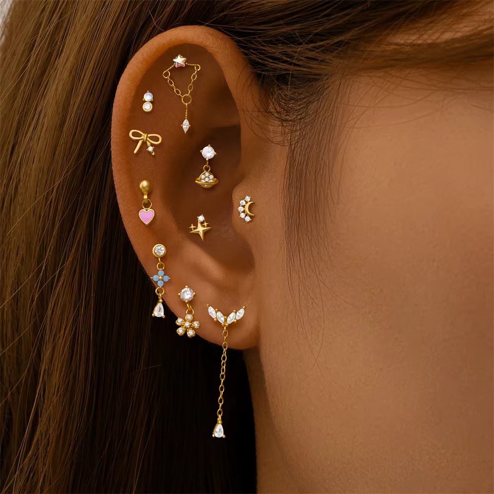AIDE coeur boule ronde plat Helix Piercing boucle d'oreille 925 en argent Sterling clous