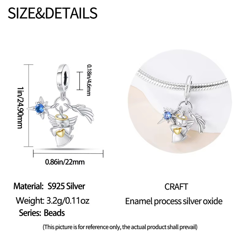 Pendentif Charme Petit Ange en Argent Sterling 925 Tendance pour Bracelet Original DIY