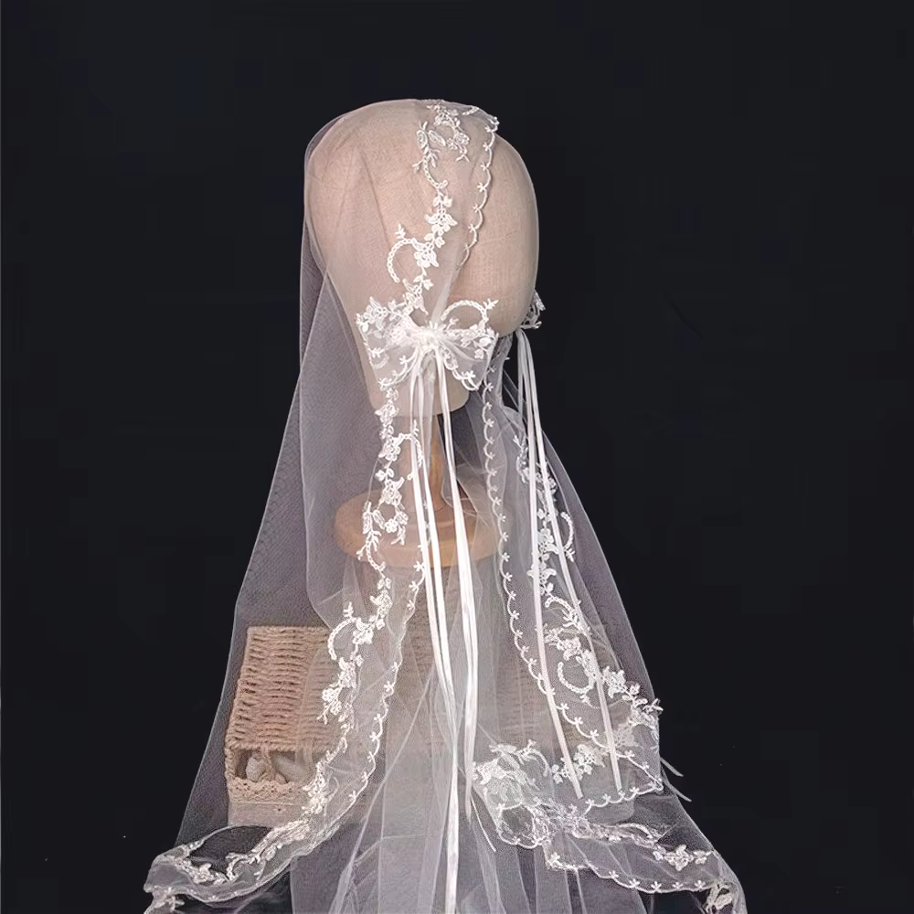 Voile de chapelle blanc Vintage avec bord en dentelle