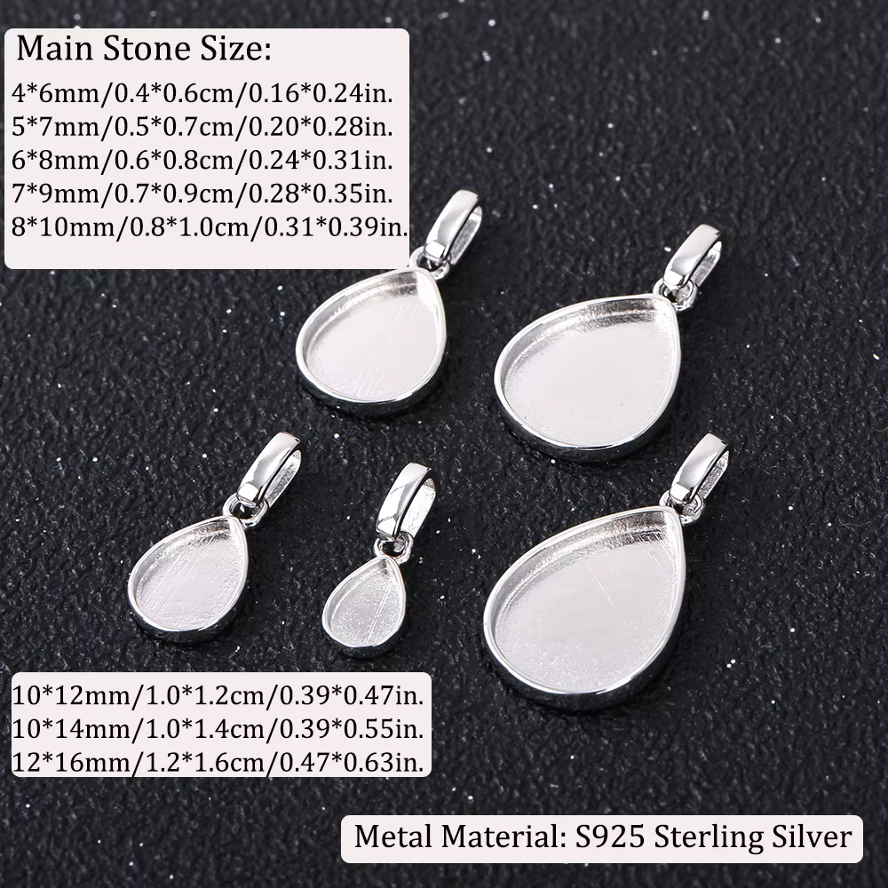 Paramètres de lunette de pendentif arrière solide de poire de résine de lait maternel