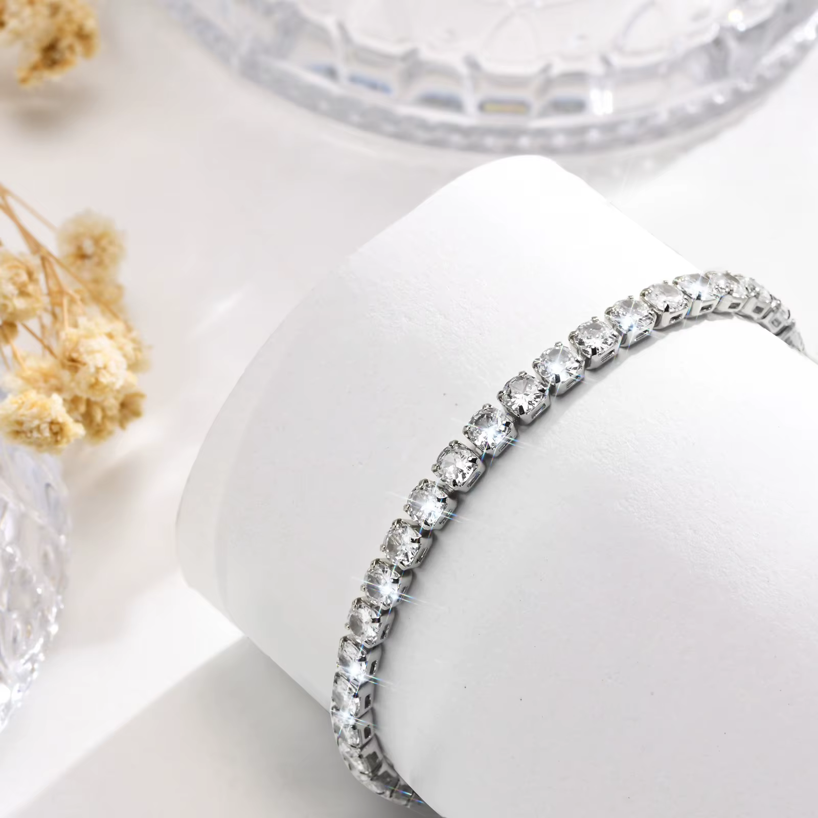 Bracelet tennis élégant 4 mm en argent et or avec zircons cubiques