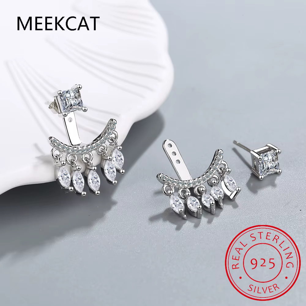 Boucles d'oreilles pendantes détachables 2 pierres en moissanite taille marquise 6cttw pour femme