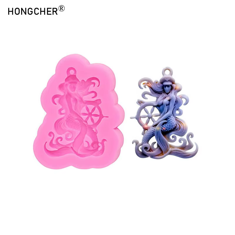 Sirène résine bijoux boucles d'oreilles pendentif Silicone moule bricolage à la main Art porte-clés sac décoration