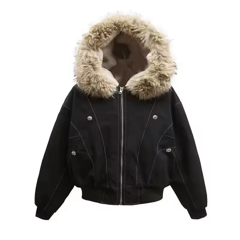 La nouvelle veste courte pour hommes comprend un col en fourrure amovible élégant et des boutons de couleur unie haut de gamme pour la décoration punk de la rue