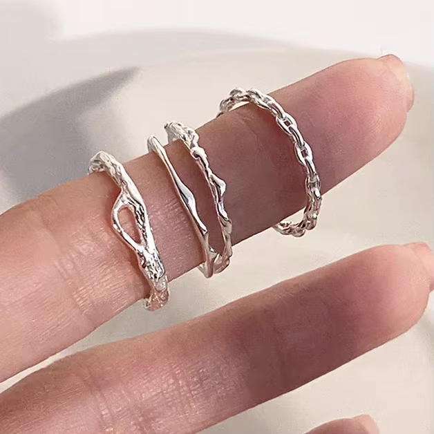 PONYKISS – bague ouverte géométrique irrégulière de couleur argent