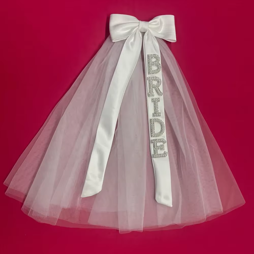 "La mariée pour être un voile de perles | Tulle courbé avec nœud blanc – Décor cadeau pour enterrement de vie de jeune
