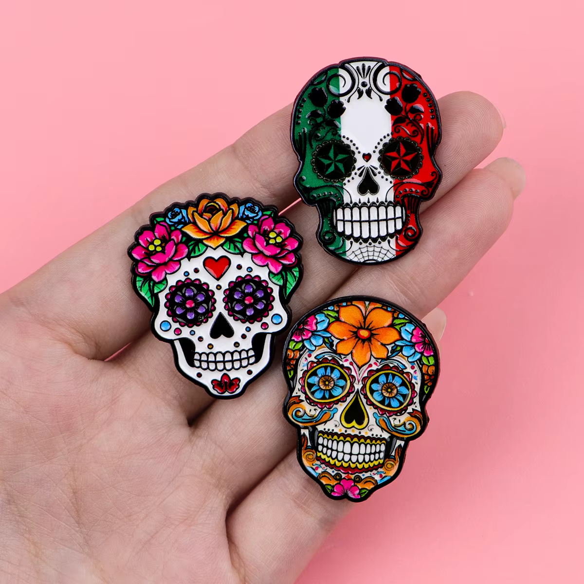 Broches en émail crâne mexicain