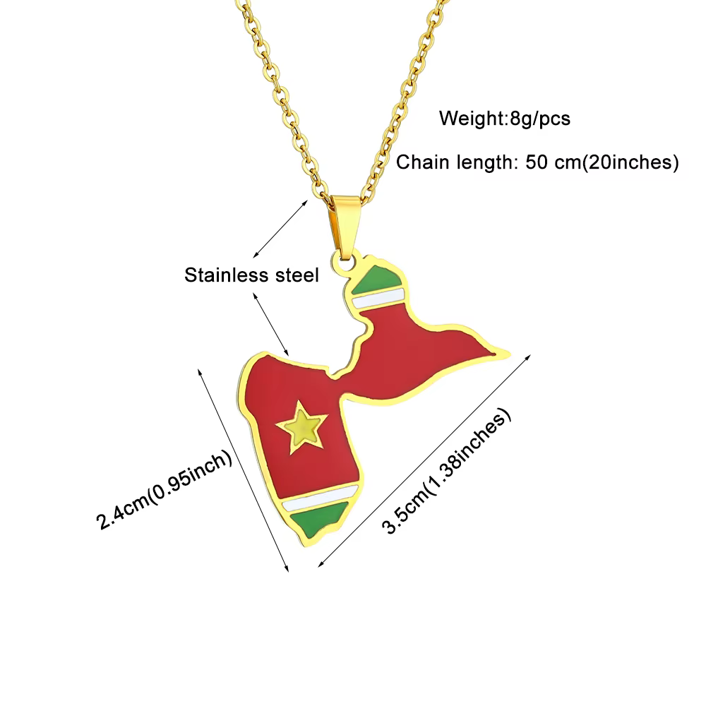 Émail Guadeloupe carte drapeau en acier inoxydable collier pendentif femmes Guadeloupean couleur or ethnique fête anniversaire bijoux cadeaux