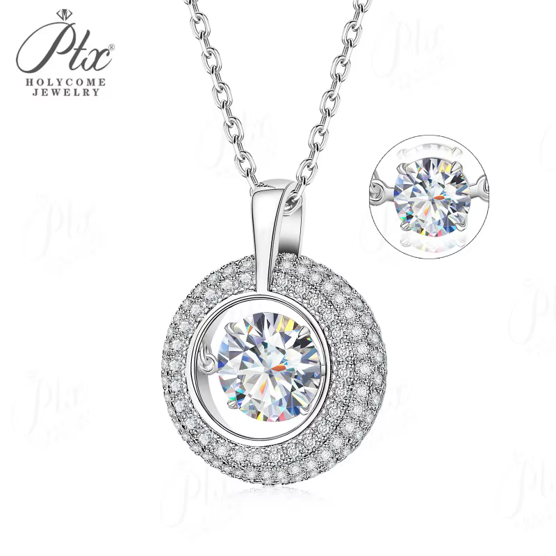 Collier rond délicat avec pendentif Moissanite en argent sterling 925 plaqué or ​ Accessoires de cou esthétiques