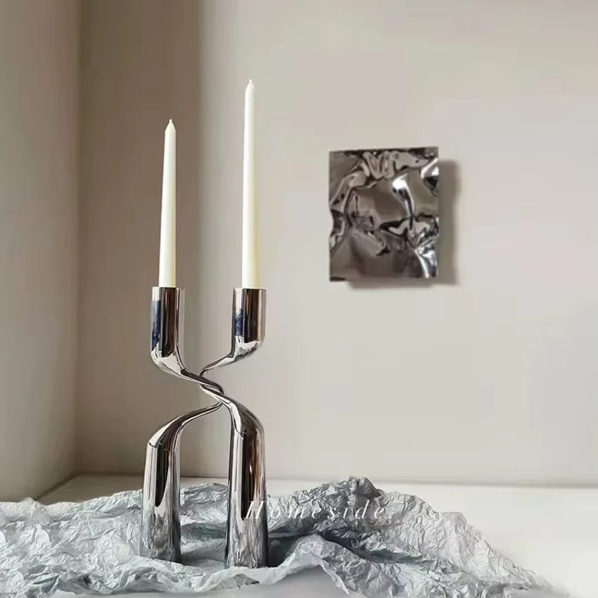 Bougeoir en argent, candélabre en métal de luxe