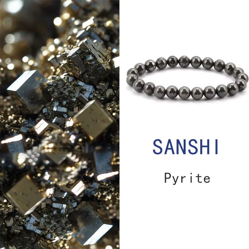Bracelets perlés en pierre de pyrite pour hommes et femmes