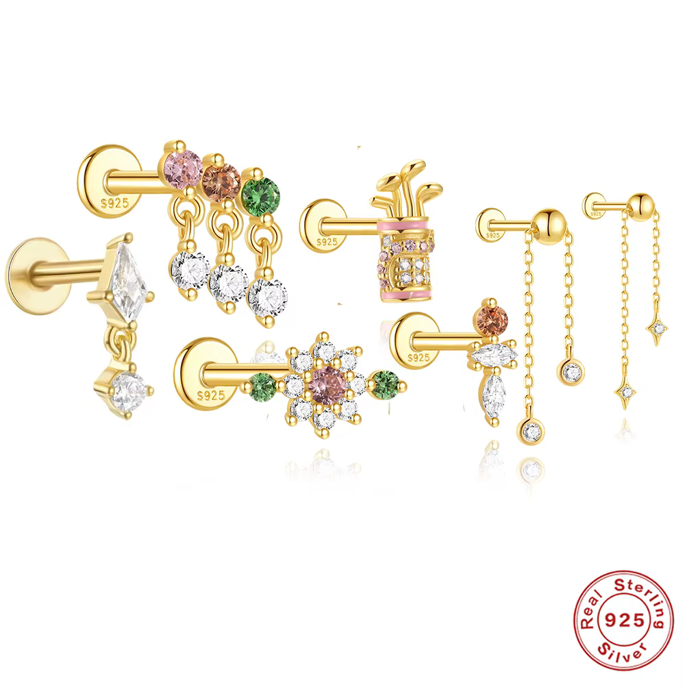 AIDE 1 pièce Piercing 925 en argent Sterling petit Zircon boucle d'oreille pour les femmes tendance oreille Cartilage