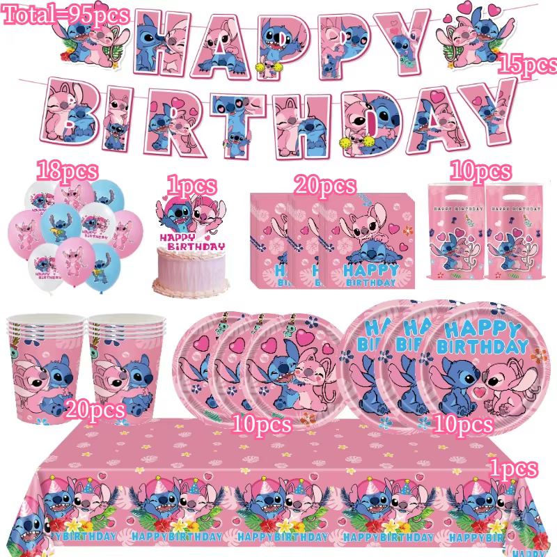 Décorations d'anniversaire Stitch & Ensemble de vaisselle