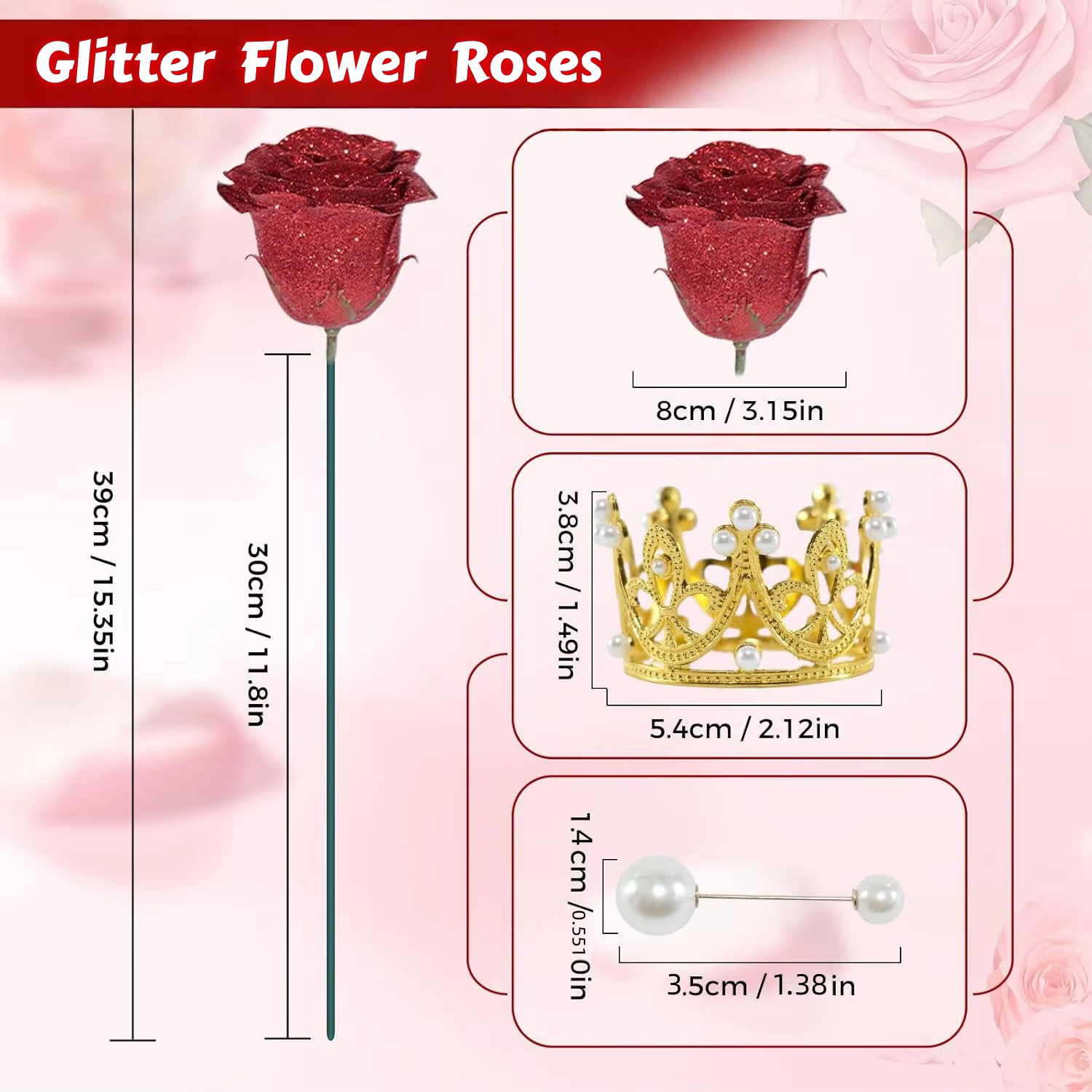 Bouquet de Roses à paillettes rouges