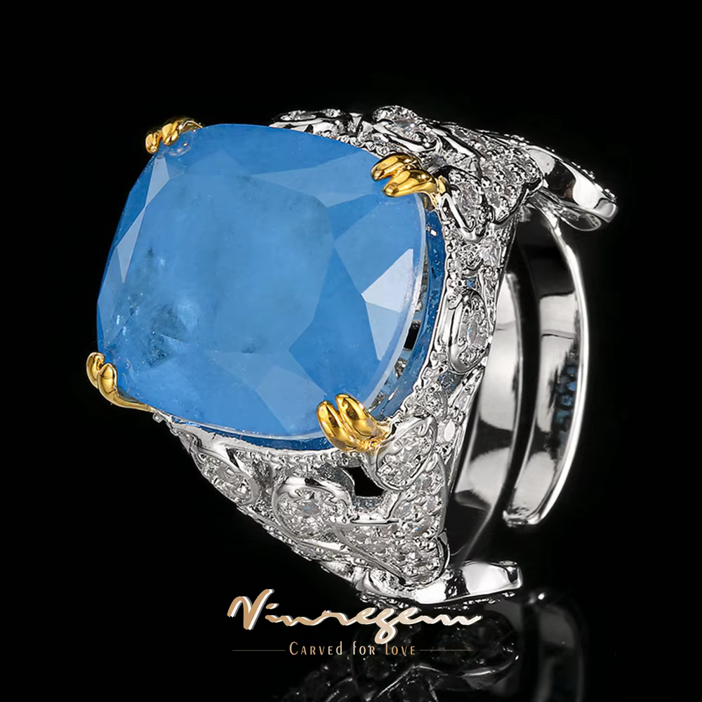 Vinregem – bague réglable Vintage pour femmes, émeraude et saphir créés en laboratoire, diamants à haute teneur en carbone, bijoux fins, vente en gros, 16x14 MM