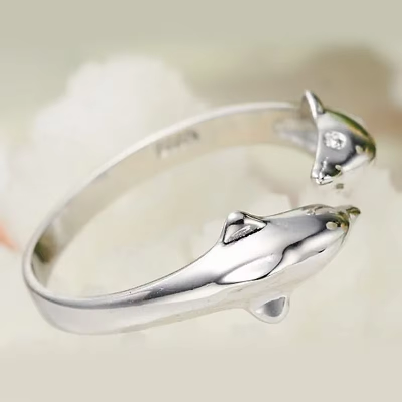 925 bijoux en argent Sterling ouvert heureux Double dauphin amour anneaux pour les femmes cadeau de fête Bague réglable
