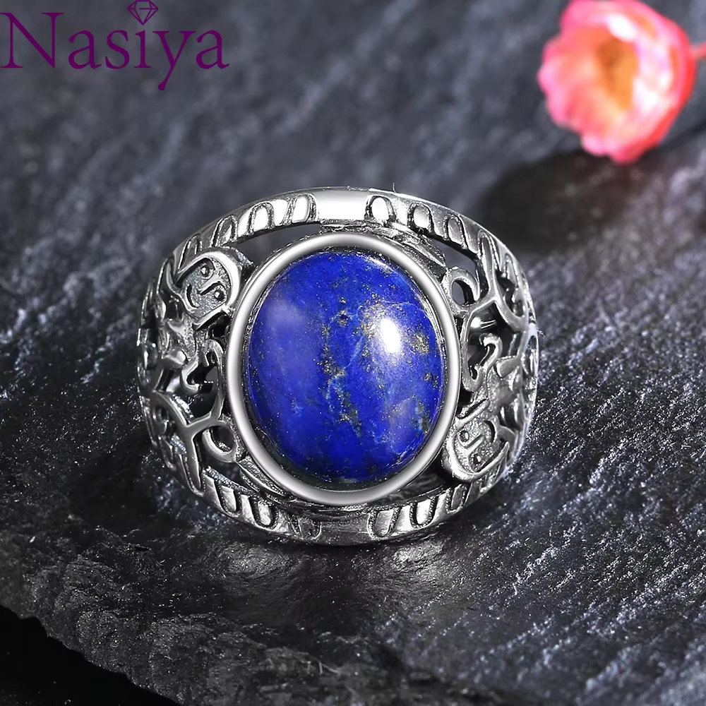 Bagues Vintage en argent S925 Lapis Lazuli naturel pour femmes