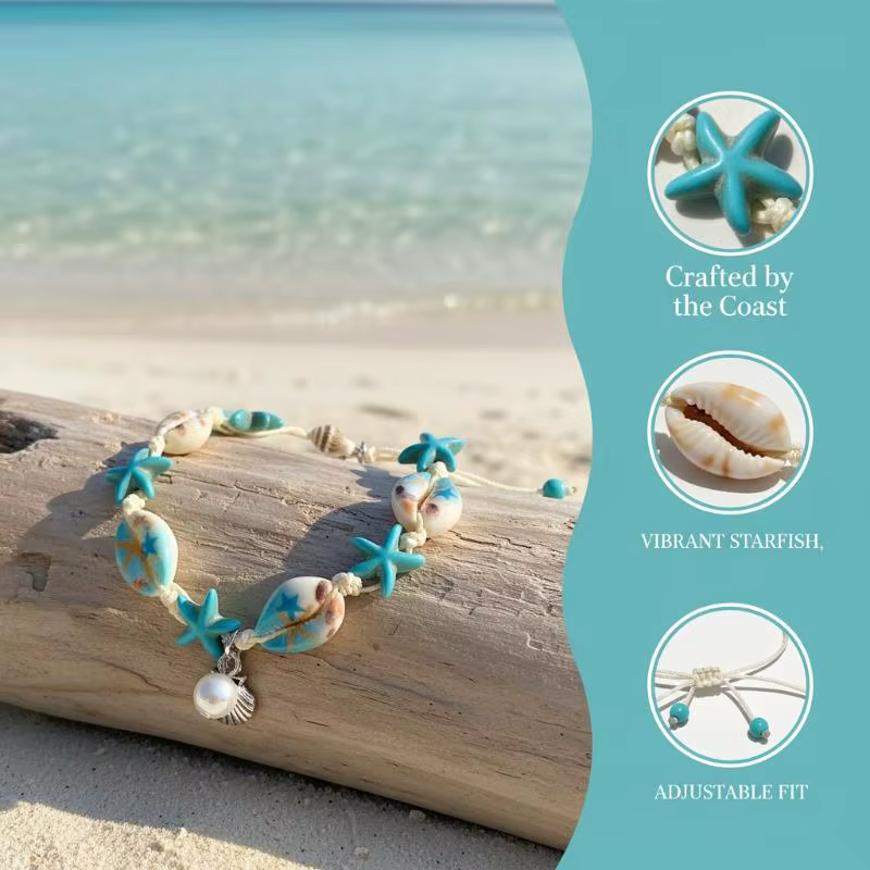 Bracelet en perles coquillages étoiles de mer, style bohème, pour femmes, bijoux de vacances d'été