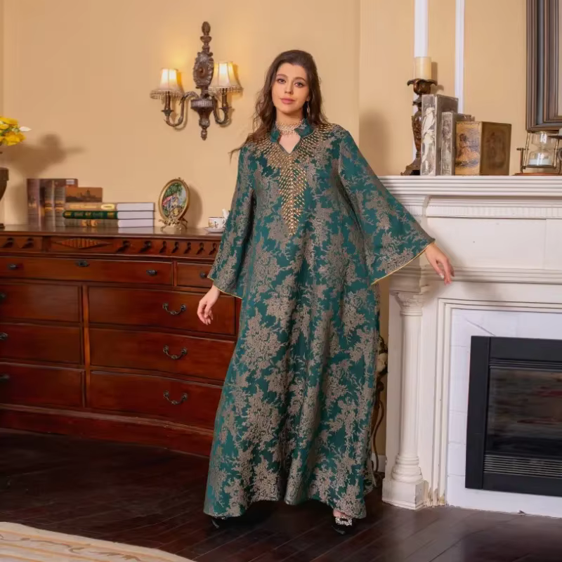 Robe musulmane Eid personnalisée pour femmes Abaya perles col montant Jalabiya Maroc robes de soirée Abayas caftan