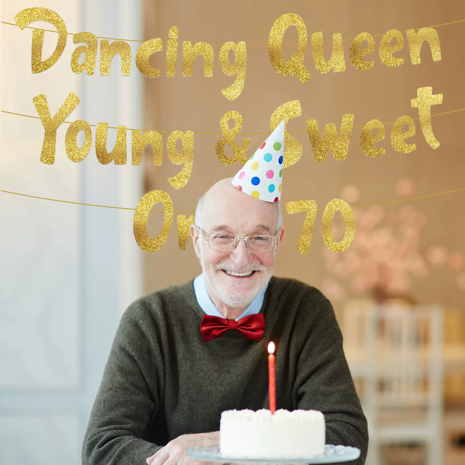 Dancing Queen Young & Sweet Only 70 Bannière à paillettes dorées - Fête de 70e anniversaire