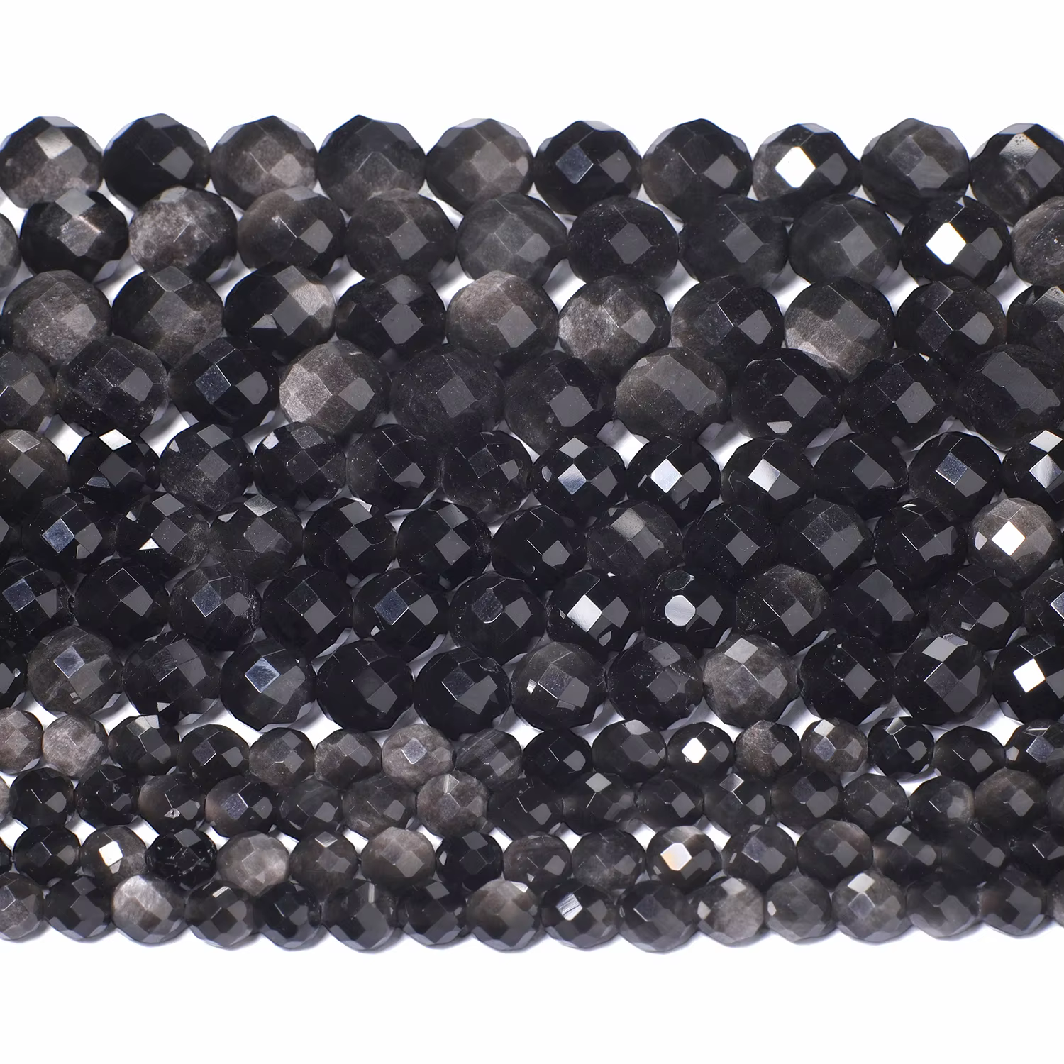 Perles en pierre d'obsidienne couleur argent naturel 6mm 8mm 10mm